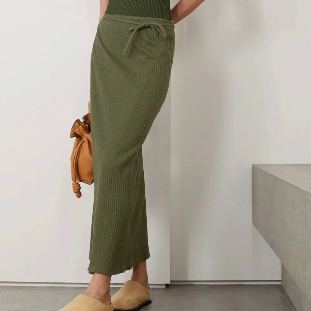 Baserange Brig Ribbed Wrap Skirt, Green Sz S